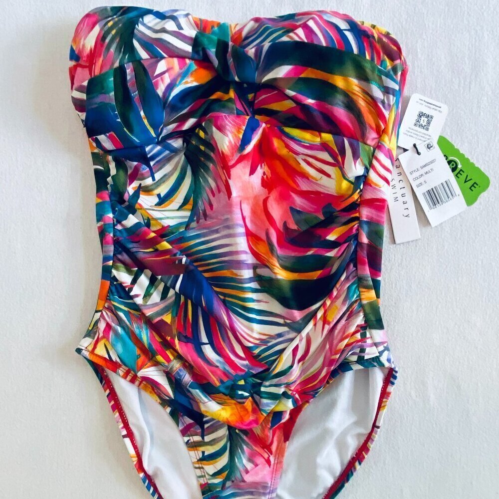 NWT bandeau 1-piece swimsuit 6 tropical colorful - Picture 4 of 12